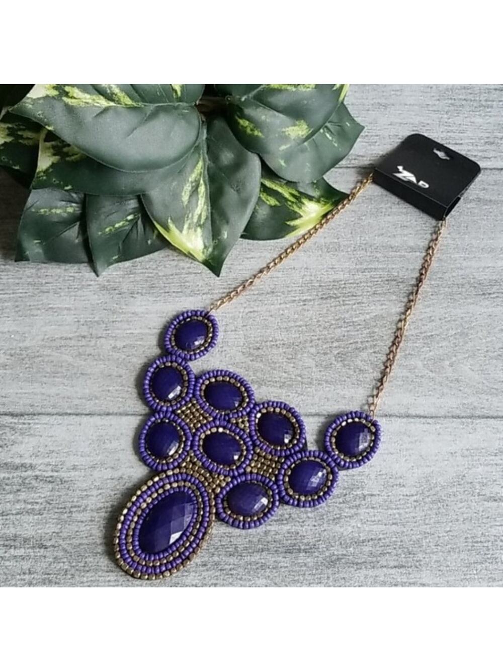 ZAD Abia blue beaded jewel bib necklace NEW